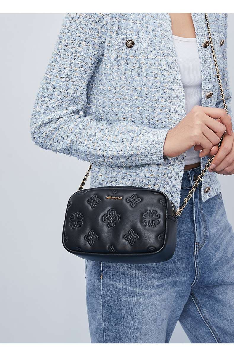 カメラ バッグ 高級レザー小花柄ショルダーバッグ